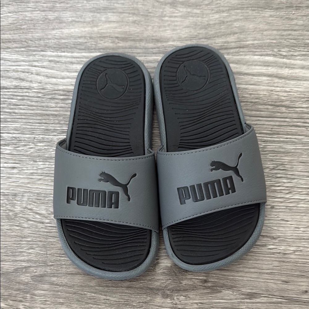Puma Kids Black and Gray Slide Sandals